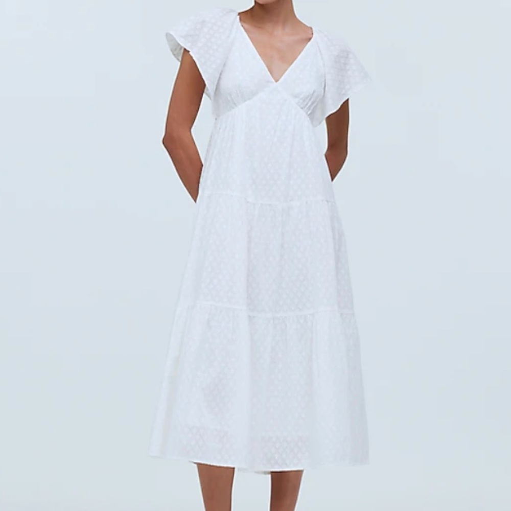 NWT Madewell Tie-Back Flutter-Sleeve Tiered Midi Dress